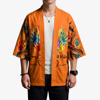 Orange Shirt Day Kimono Indigenous Handprint Feather Watercolor