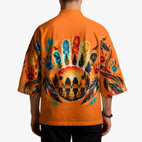 Orange Shirt Day Kimono Indigenous Handprint Feather Watercolor