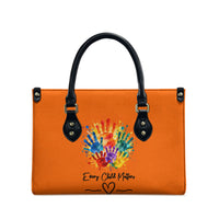 Orange Shirt Day Leather Bag Indigenous Handprint Feather Watercolor