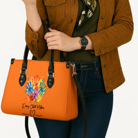 Orange Shirt Day Leather Bag Indigenous Handprint Feather Watercolor