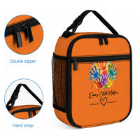 Orange Shirt Day Lunch Bag Indigenous Handprint Feather Watercolor