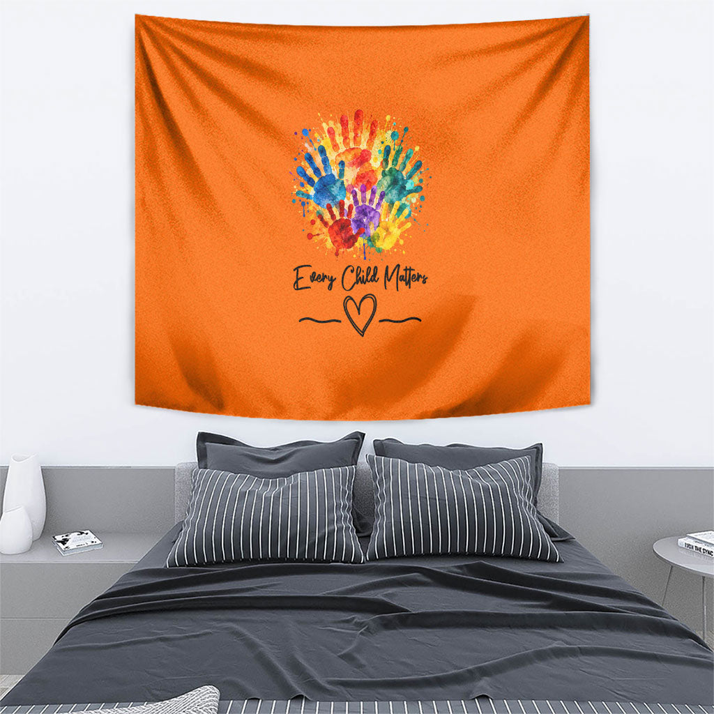 Orange Shirt Day Tapestry Indigenous Handprint Feather Watercolor
