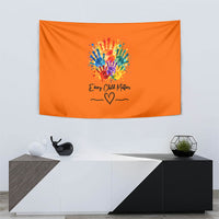 Orange Shirt Day Tapestry Indigenous Handprint Feather Watercolor