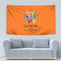 Orange Shirt Day Tapestry Indigenous Handprint Feather Watercolor