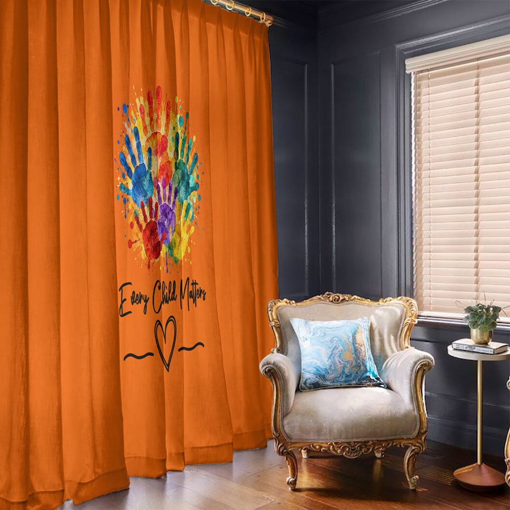 Orange Shirt Day Window Curtain Indigenous Handprint Feather Watercolor
