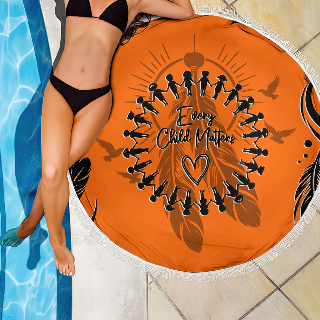 Orange Shirt Day Beach Blanket Indigenous Feather Art Child Silhouette