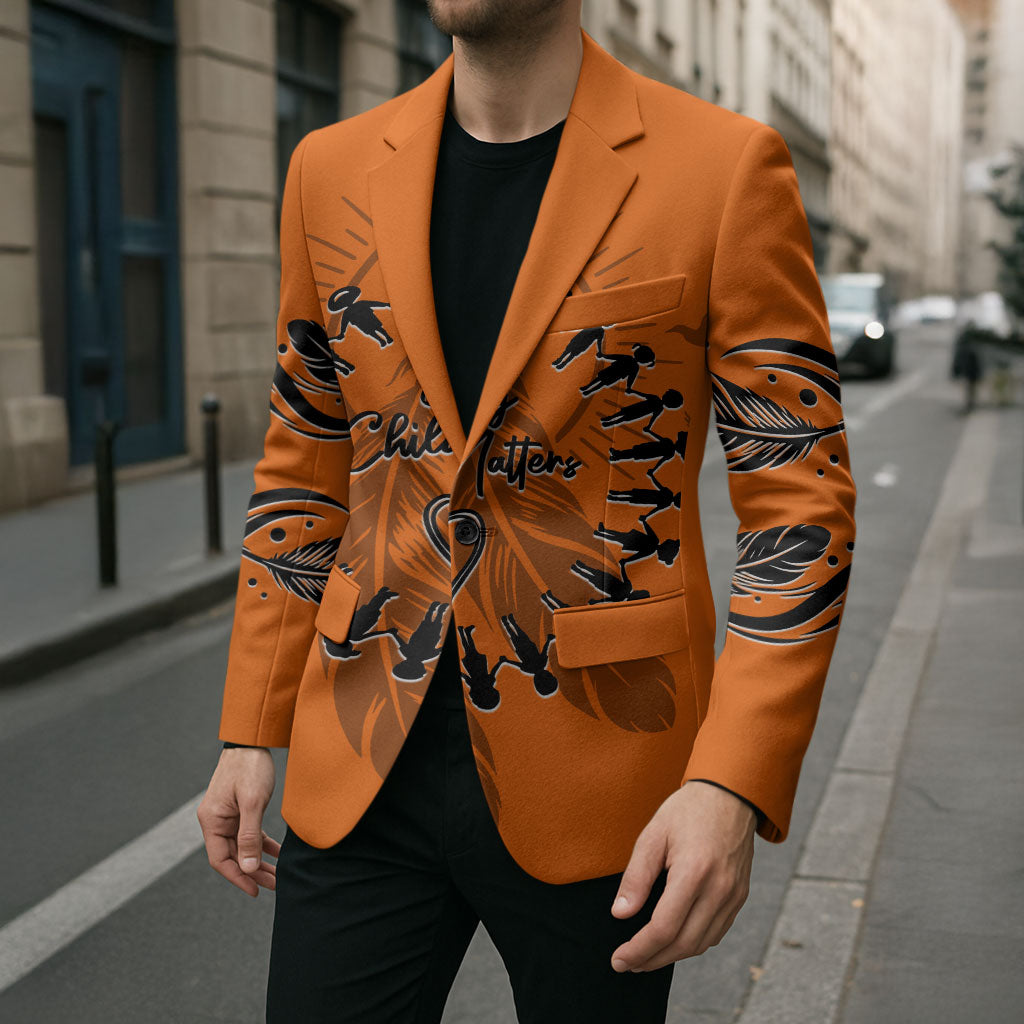 Orange Shirt Day Blazer Indigenous Feather Art Child Silhouette