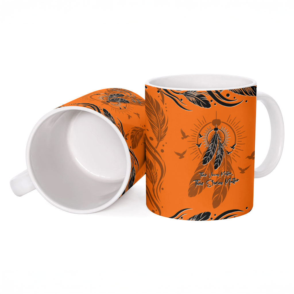 Orange Shirt Day Ceramic Mug Indigenous Feather Art Child Silhouette