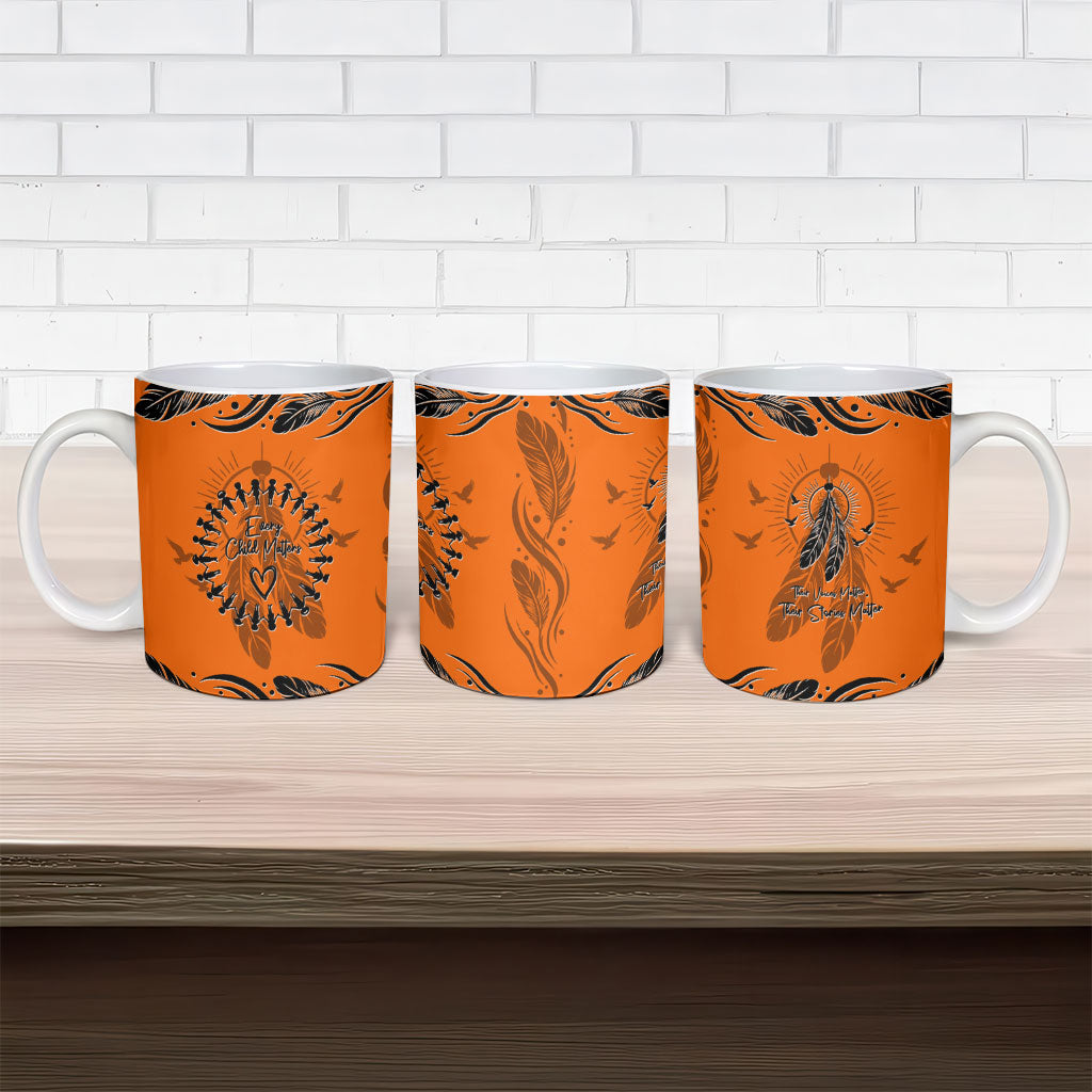 Orange Shirt Day Ceramic Mug Indigenous Feather Art Child Silhouette