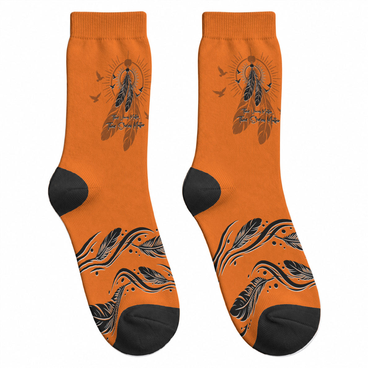 Orange Shirt Day Crew Socks Indigenous Feather Art Child Silhouette