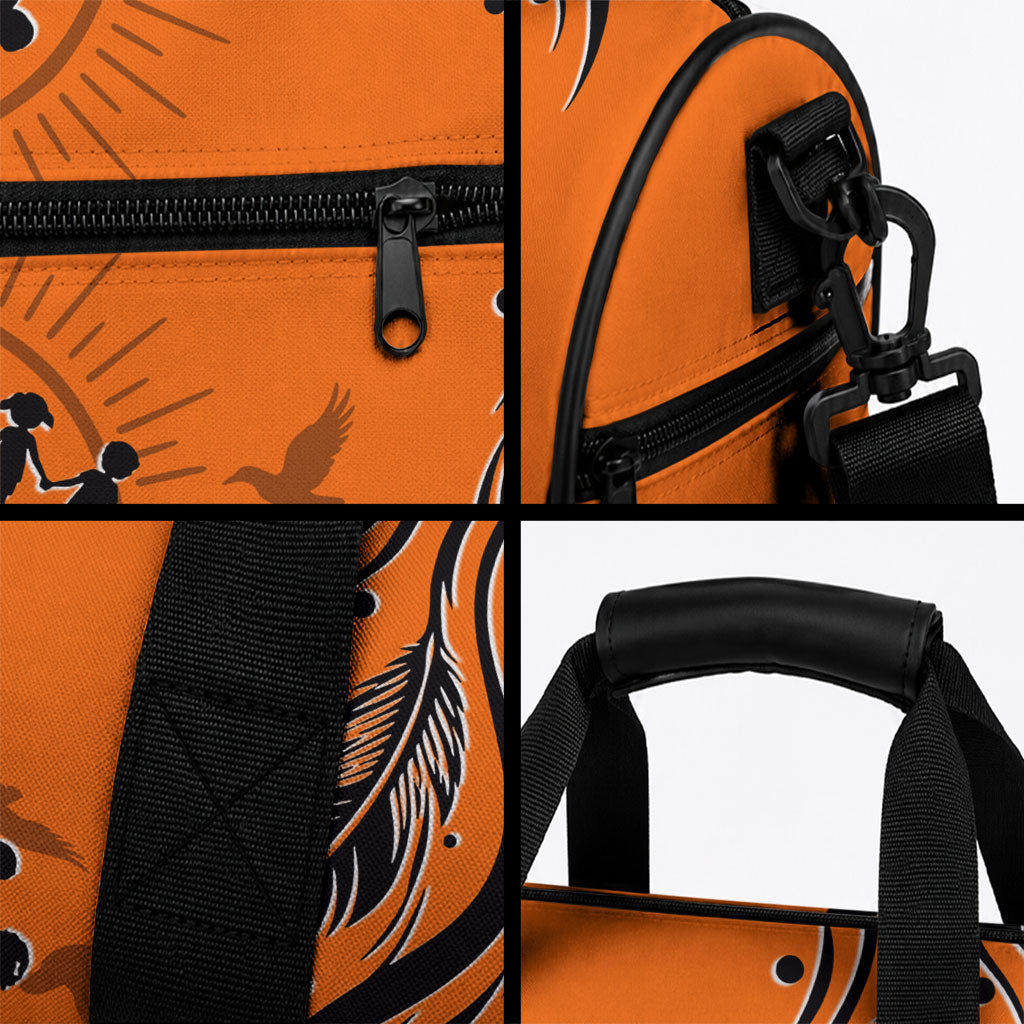 Orange Shirt Day Duffle Bag Indigenous Feather Art Child Silhouette