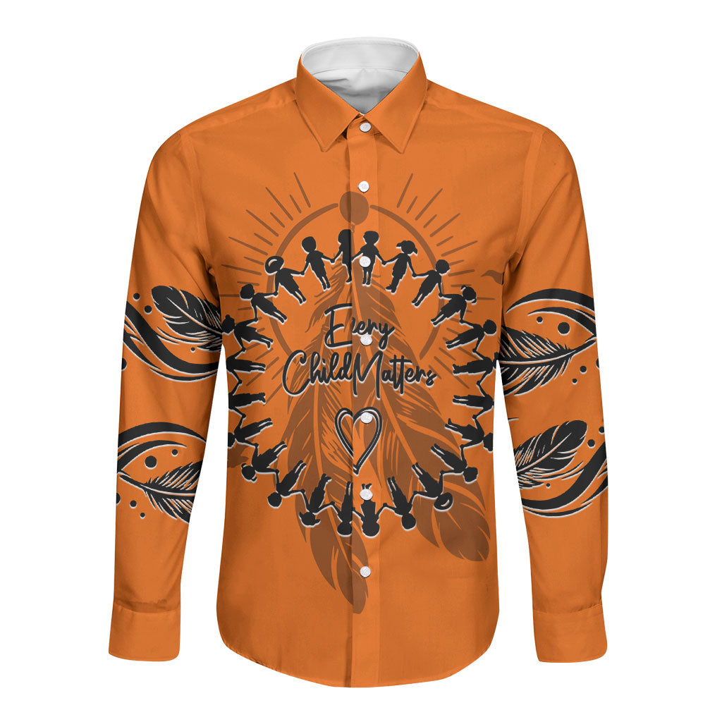 Orange Shirt Day Long Sleeve Button Shirt Indigenous Feather Art Child Silhouette