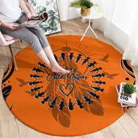 Orange Shirt Day Round Carpet Indigenous Feather Art Child Silhouette