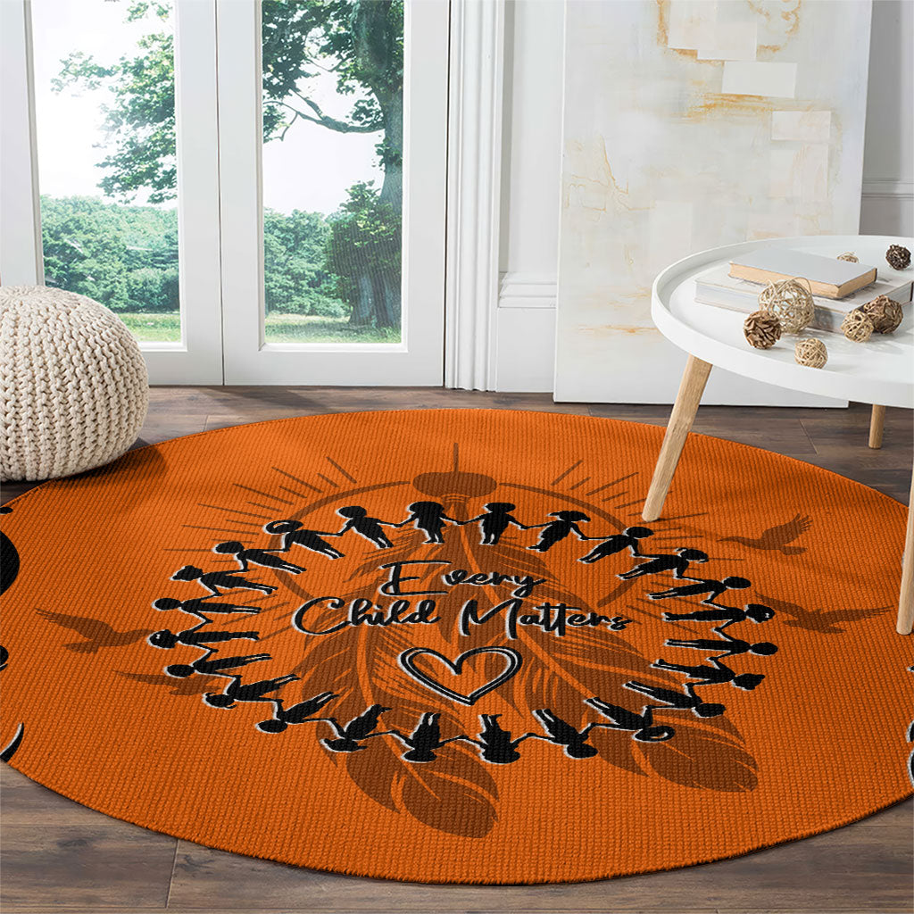 Orange Shirt Day Round Carpet Indigenous Feather Art Child Silhouette