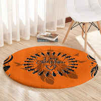 Orange Shirt Day Round Carpet Indigenous Feather Art Child Silhouette