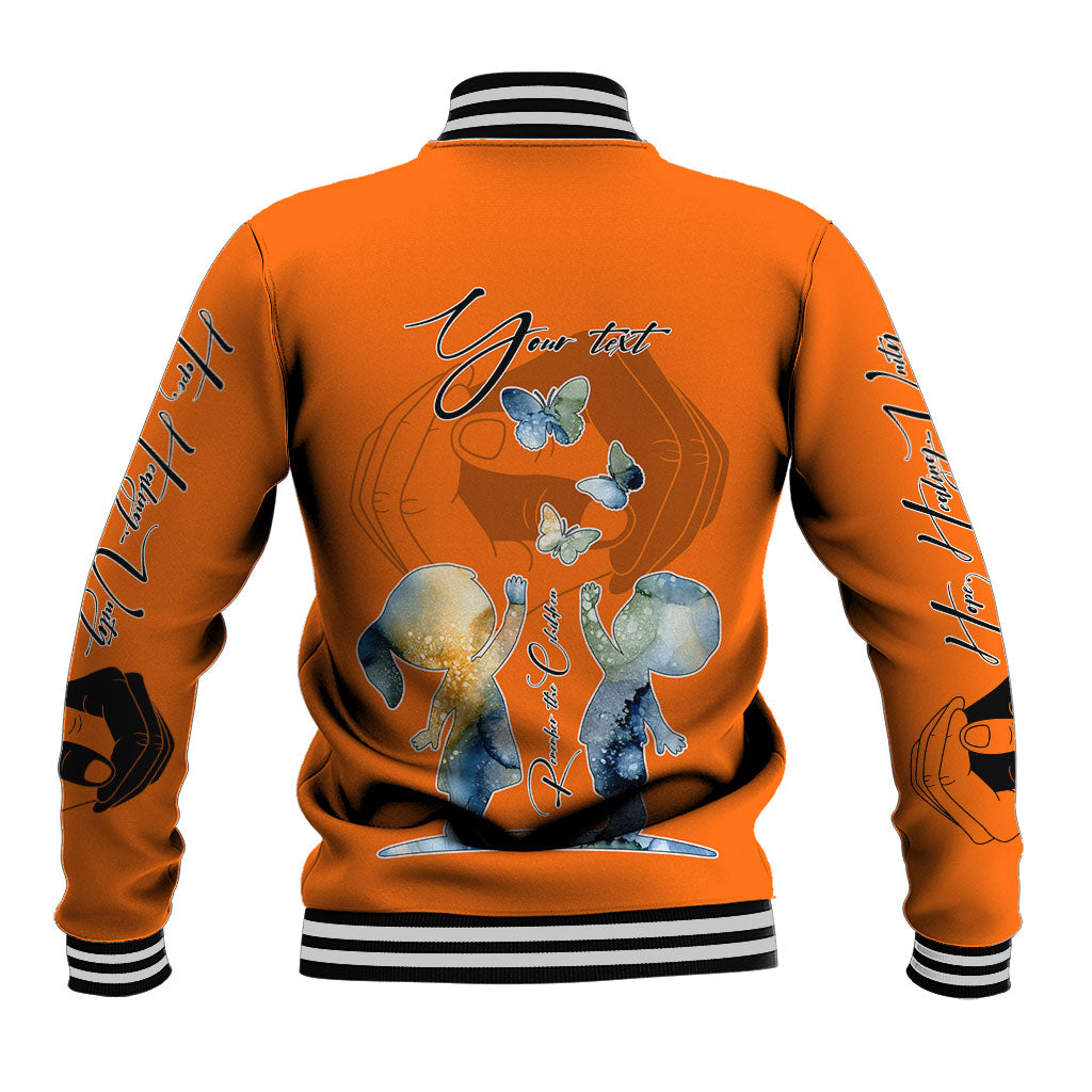 Personalized Orange Shirt Day Baseball Jacket Watercolor Handprint Butterfly