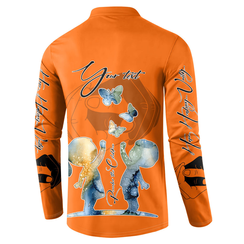 Personalized Orange Shirt Day Button Sweatshirt Watercolor Handprint Butterfly