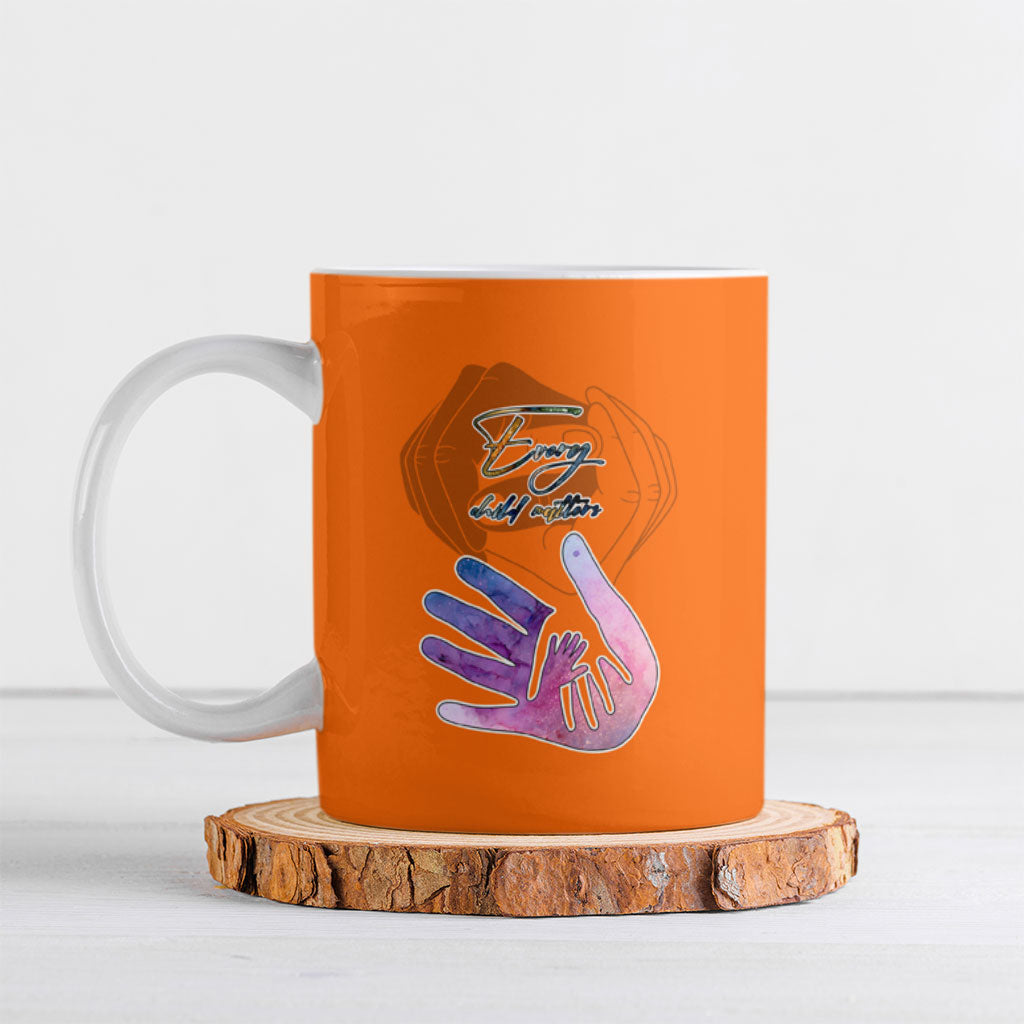 Personalized Orange Shirt Day Ceramic Mug Watercolor Handprint Butterfly