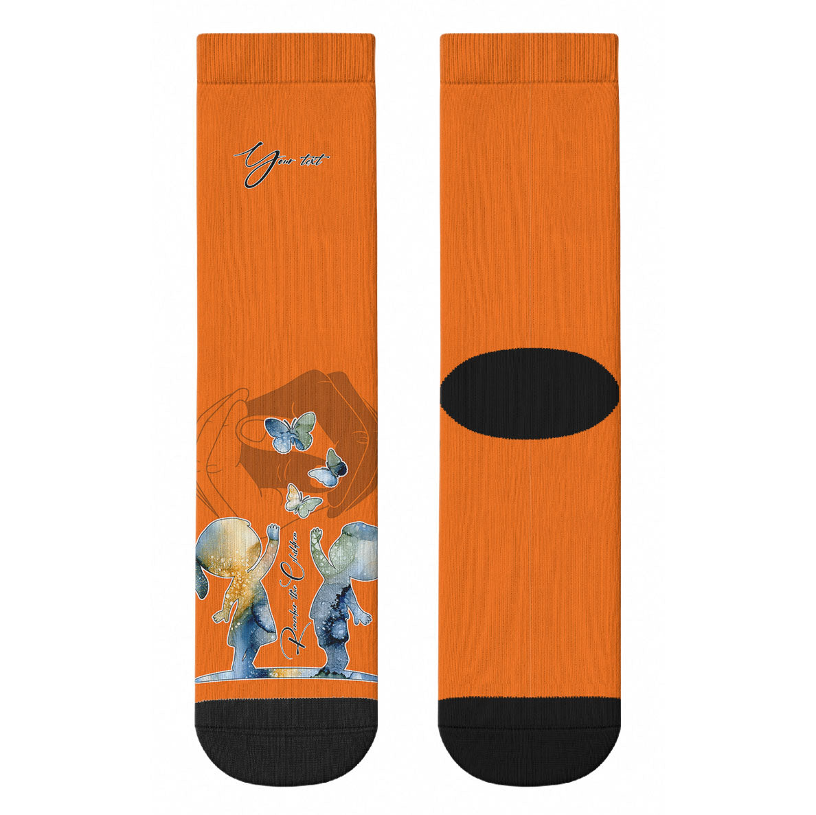 Personalized Orange Shirt Day Crew Socks Watercolor Handprint Butterfly