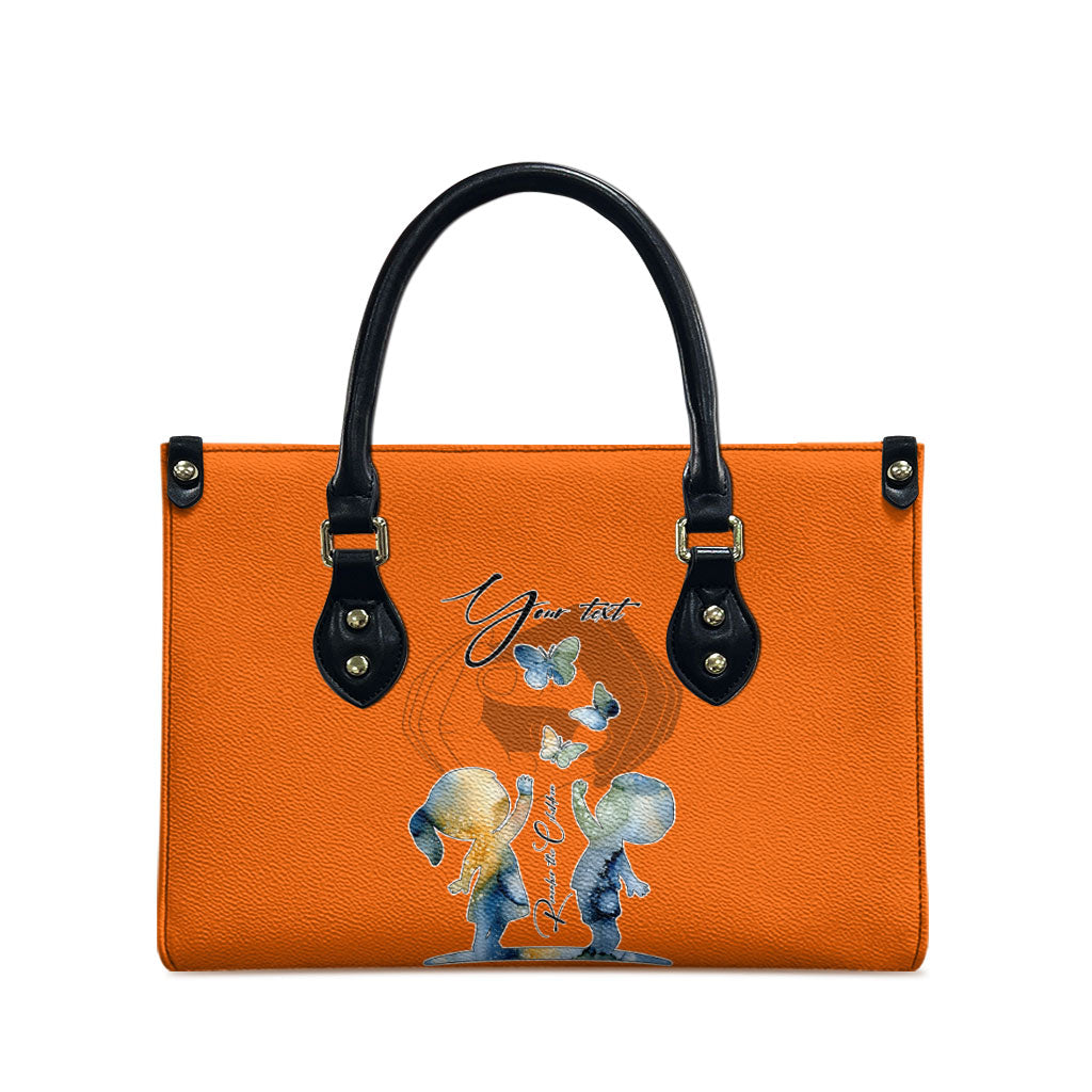 Personalized Orange Shirt Day Leather Bag Watercolor Handprint Butterfly