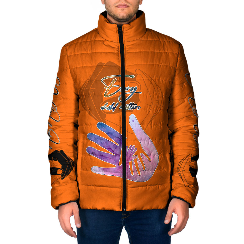 Personalized Orange Shirt Day Padded Jacket Watercolor Handprint Butterfly