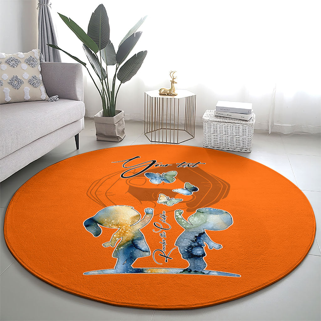 Personalized Orange Shirt Day Round Carpet Watercolor Handprint Butterfly