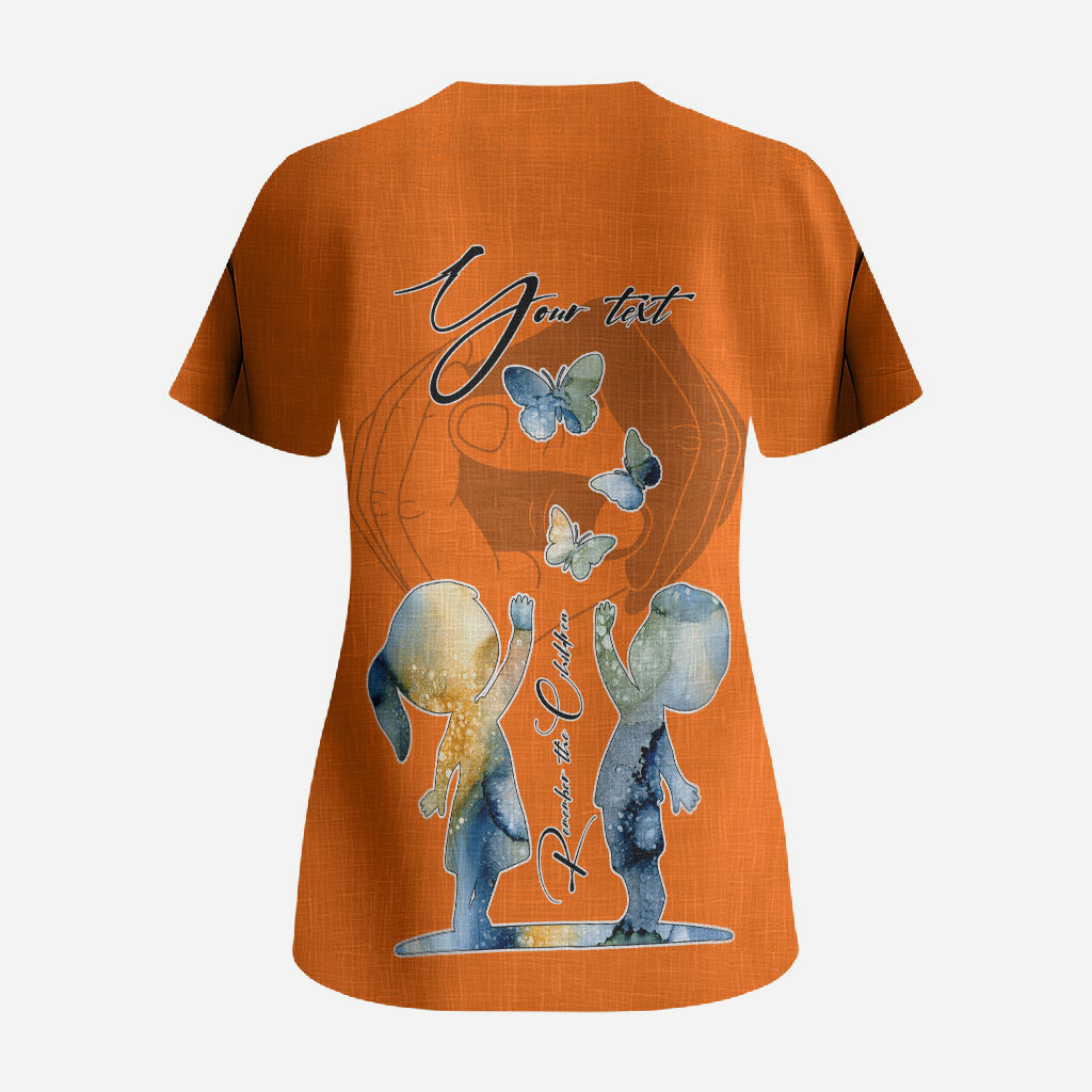 Personalized Orange Shirt Day Scrub Top Watercolor Handprint Butterfly