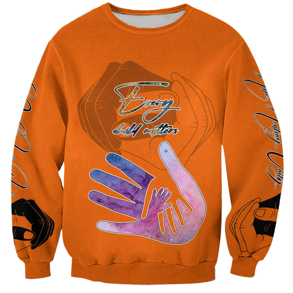 Personalized Orange Shirt Day Sweatshirt Watercolor Handprint Butterfly