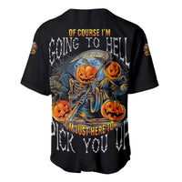 Black baseball jersey with large skull and jack-o’-lantern graphic, button-front