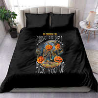Black Halloween bedding set with pumpkin skull graphic and two matching pillowcases