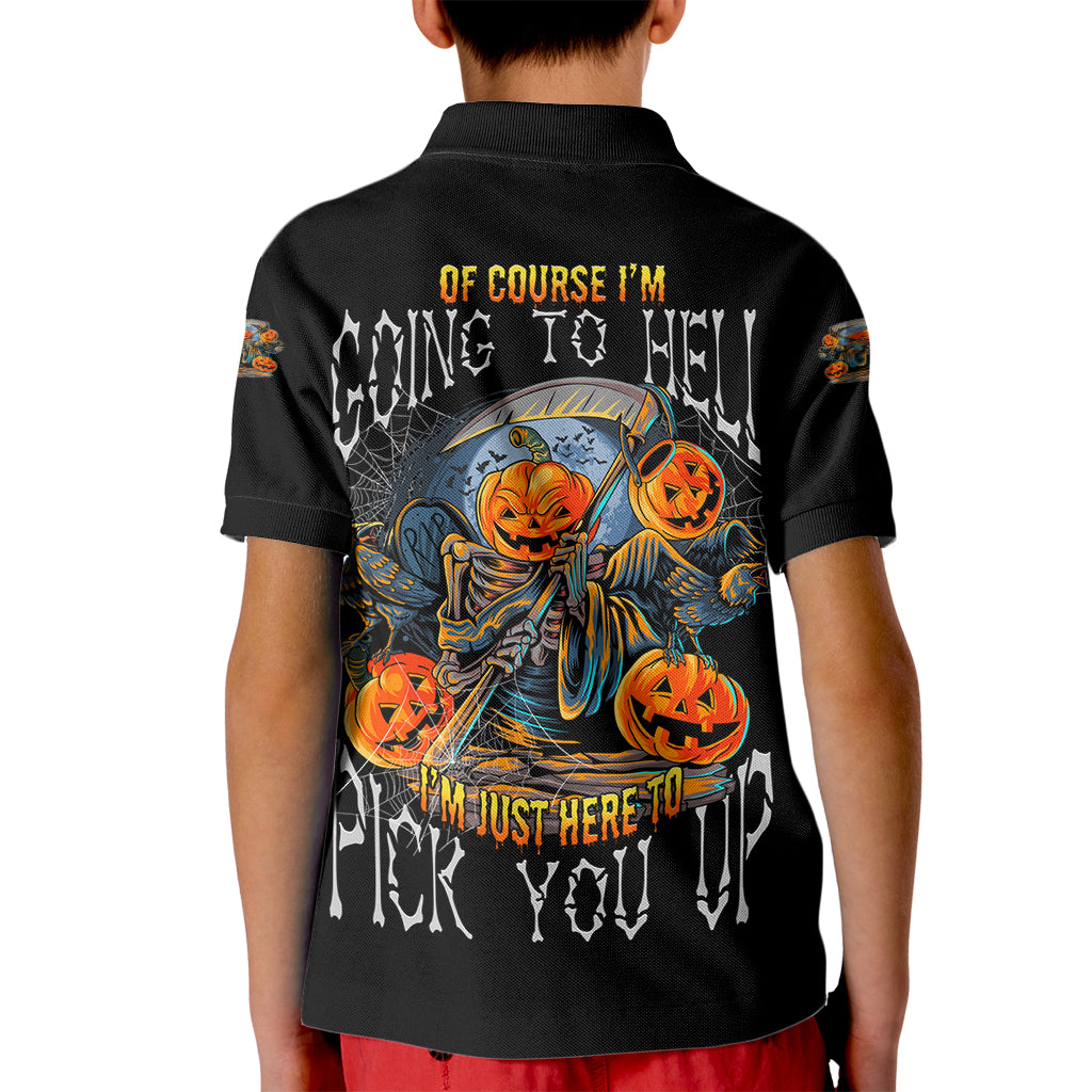 Of Course I'm Going To Hell Skull Pumpkin Halloween Kid Polo Shirt - Wonder Print Shop