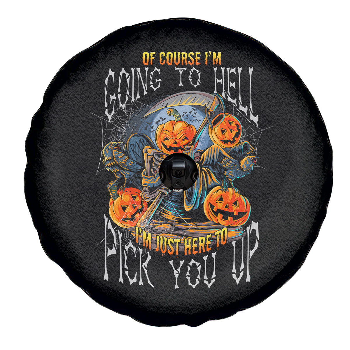 Of Course I'm Going To Hell Skull Pumpkin Halloween Spare Tire Cover - Wonder Print Shop