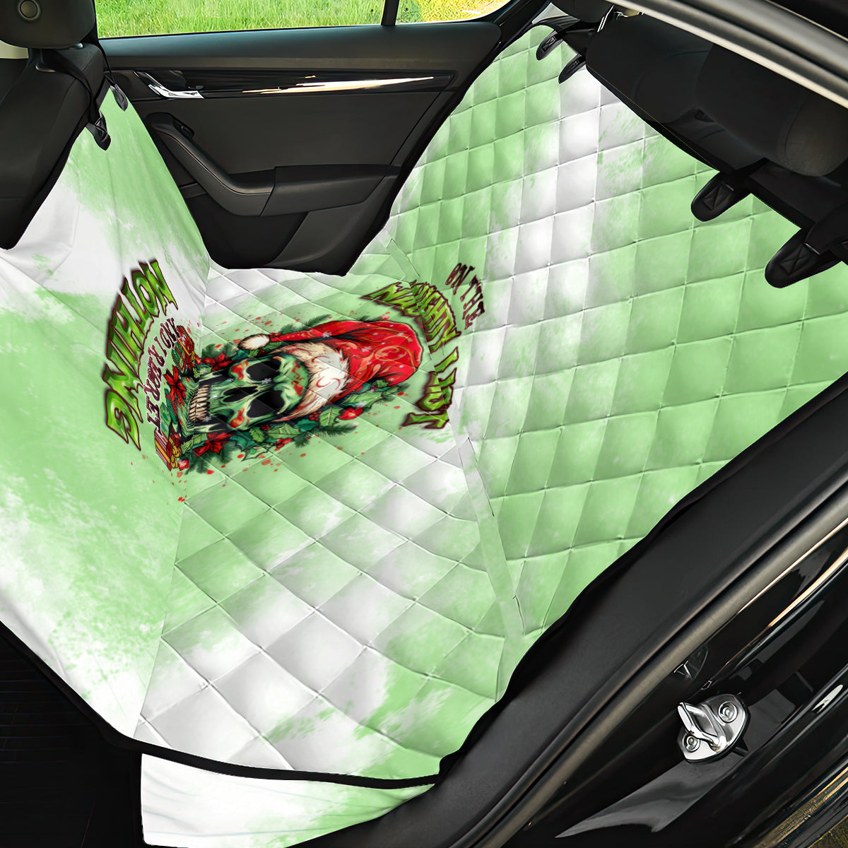 On The Naughty List Skull Christmas Back Car Seat Cover - Wonder Print Shop