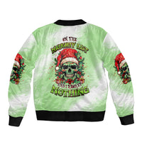 Unisex bomber jacket with light green satin and back skull Christmas graphic