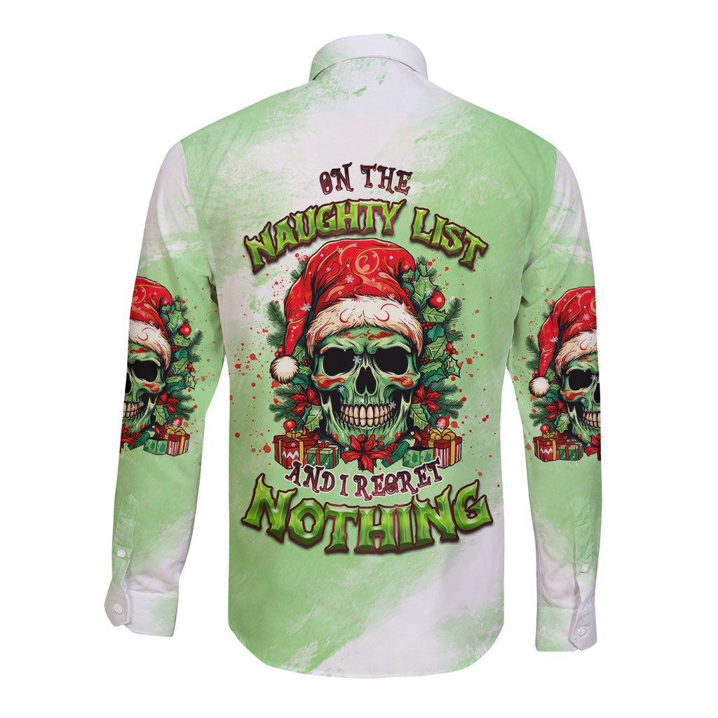 On The Naughty List Skull Christmas Long Sleeve Button Shirt - Wonder Print Shop