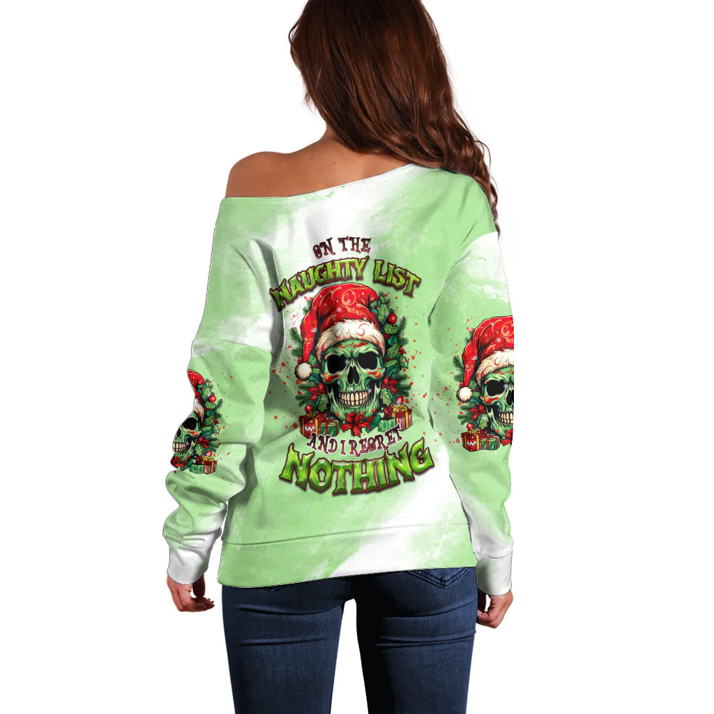 On The Naughty List Skull Christmas Off Shoulder Sweater - Wonder Print Shop