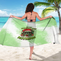 Green skull Christmas sarong with “Not Naughty” text, draped wrap