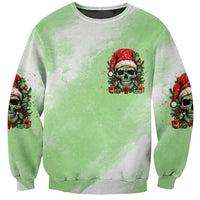 Unisex green Christmas sweatshirt with red-hat skull graphic on the front