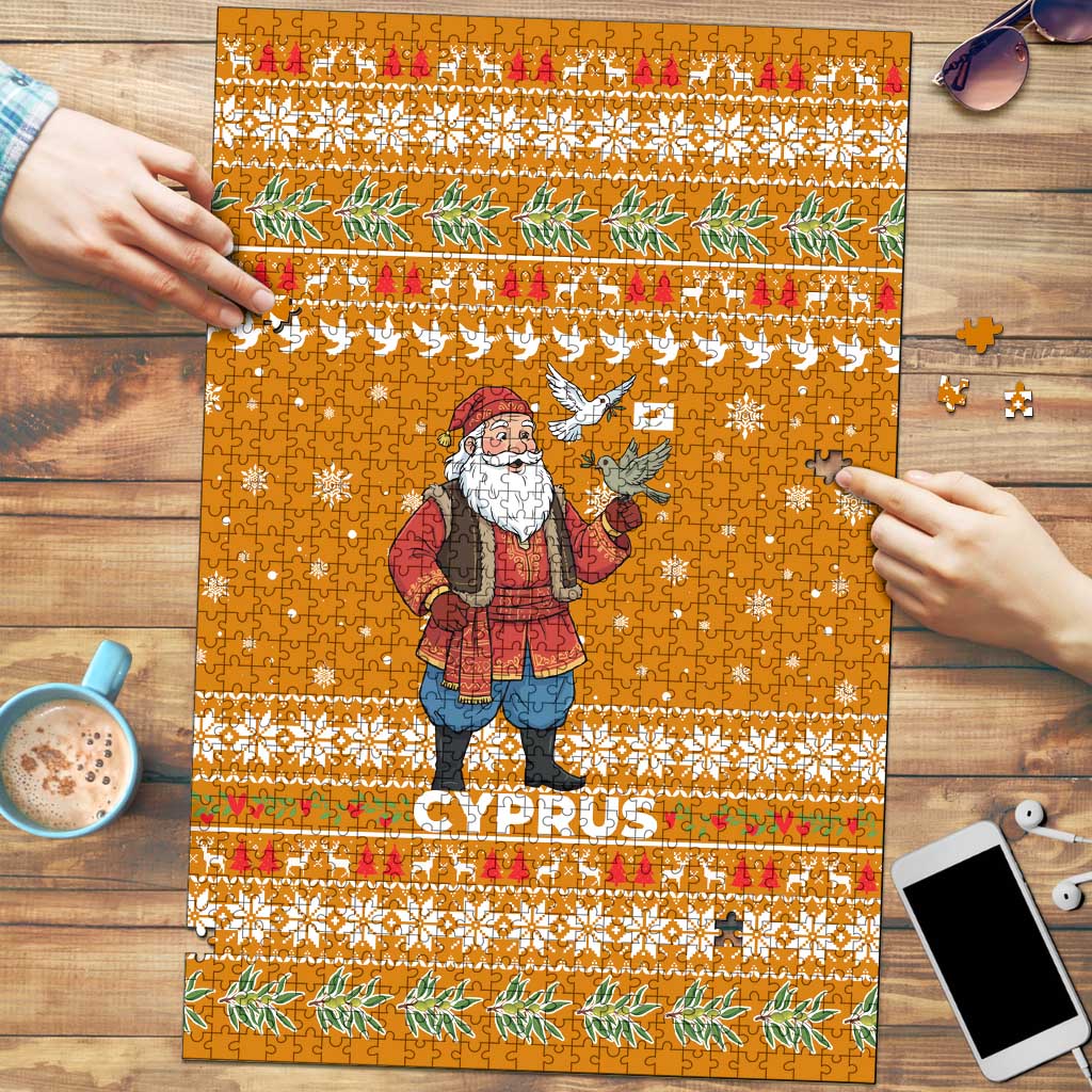 Cyprus Christmas Puzzle with Santa Holding Doves Olive Branch Snowflakes and Holiday - Wonder Print Shop