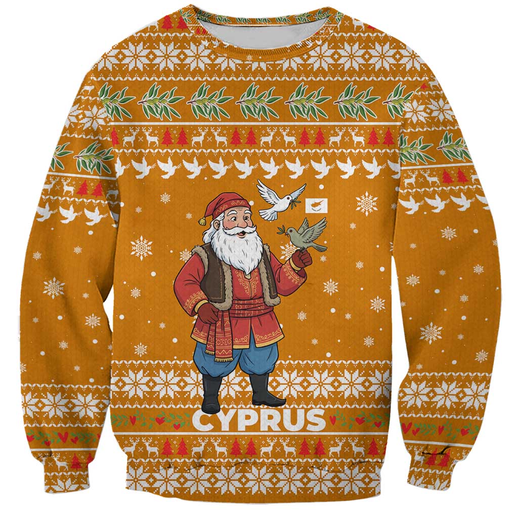 Cyprus Christmas Sweatshirt with Santa Holding Doves Olive Branch Snowflakes and Holiday - Wonder Print Shop