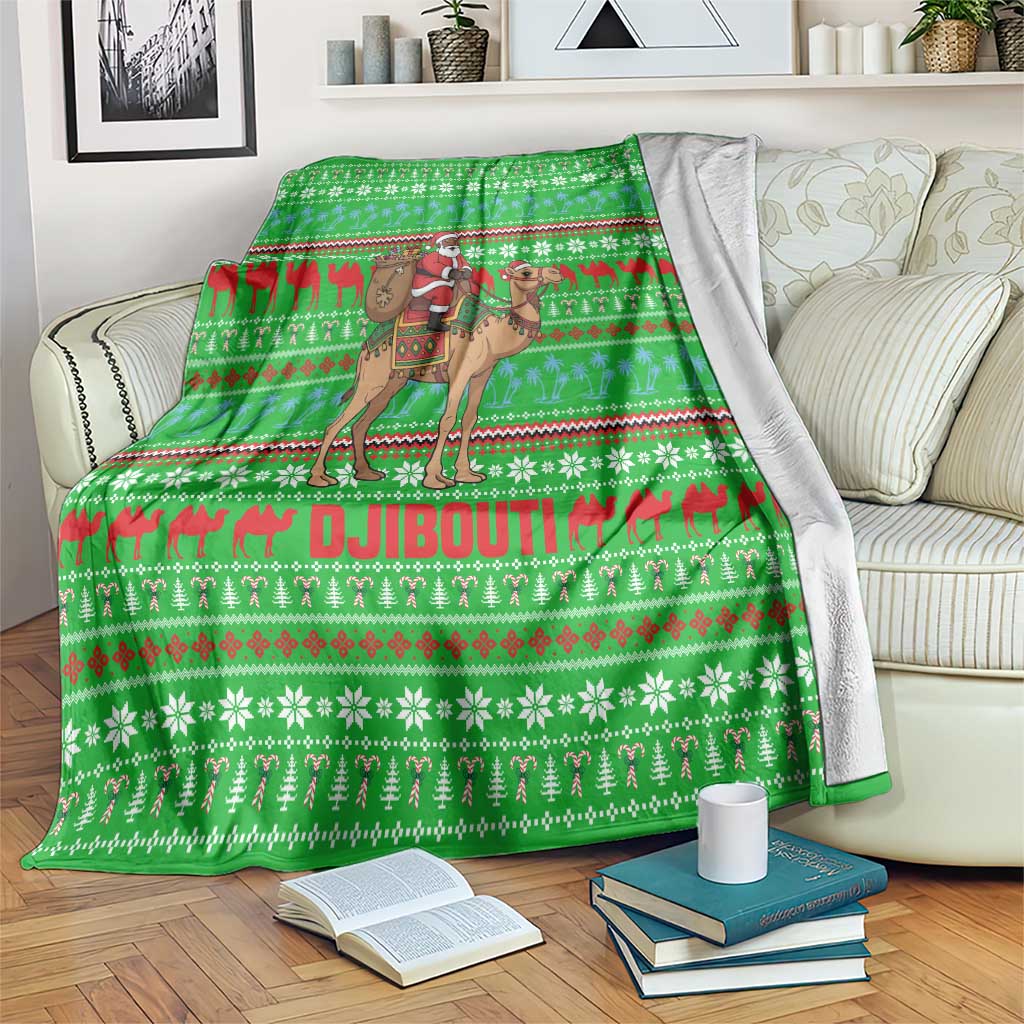 Djibouti Christmas Blanket with Santa Riding Camel Palm Trees Red Camel - Wonder Print Shop