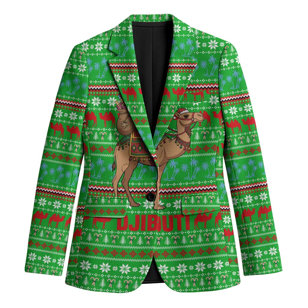 Djibouti Christmas Blazer with Santa Riding Camel Palm Trees Red Camel - Wonder Print Shop
