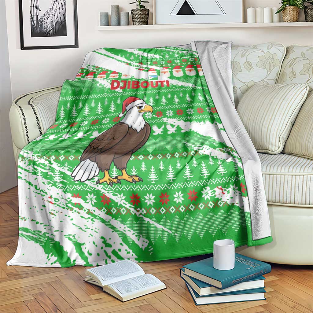 Djibouti Christmas Blanket with Santa Eagle Doves Trees and Green Snowflake Holiday - Wonder Print Shop