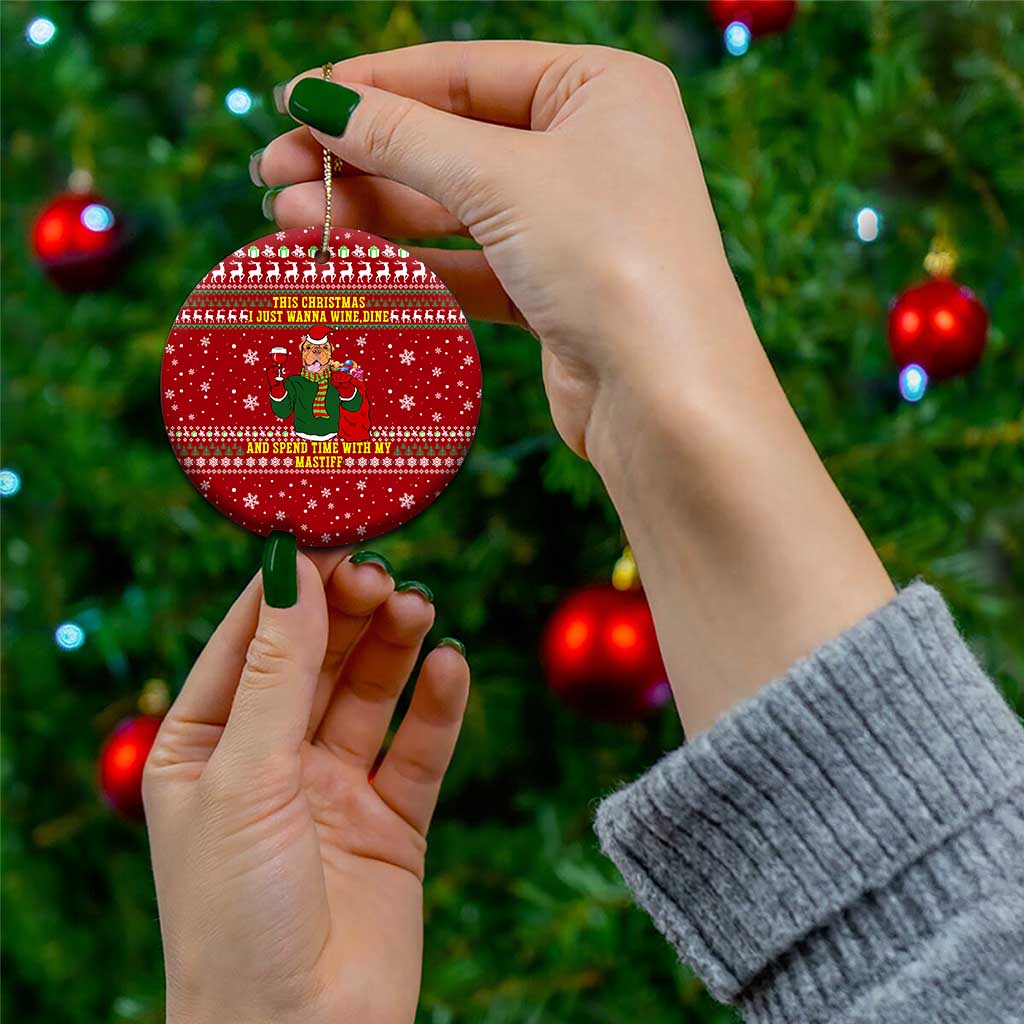 Spend Time With My Mastiff Christmas Ceramic Ornament Xmas Holiday Patterns - Wonder Print Shop