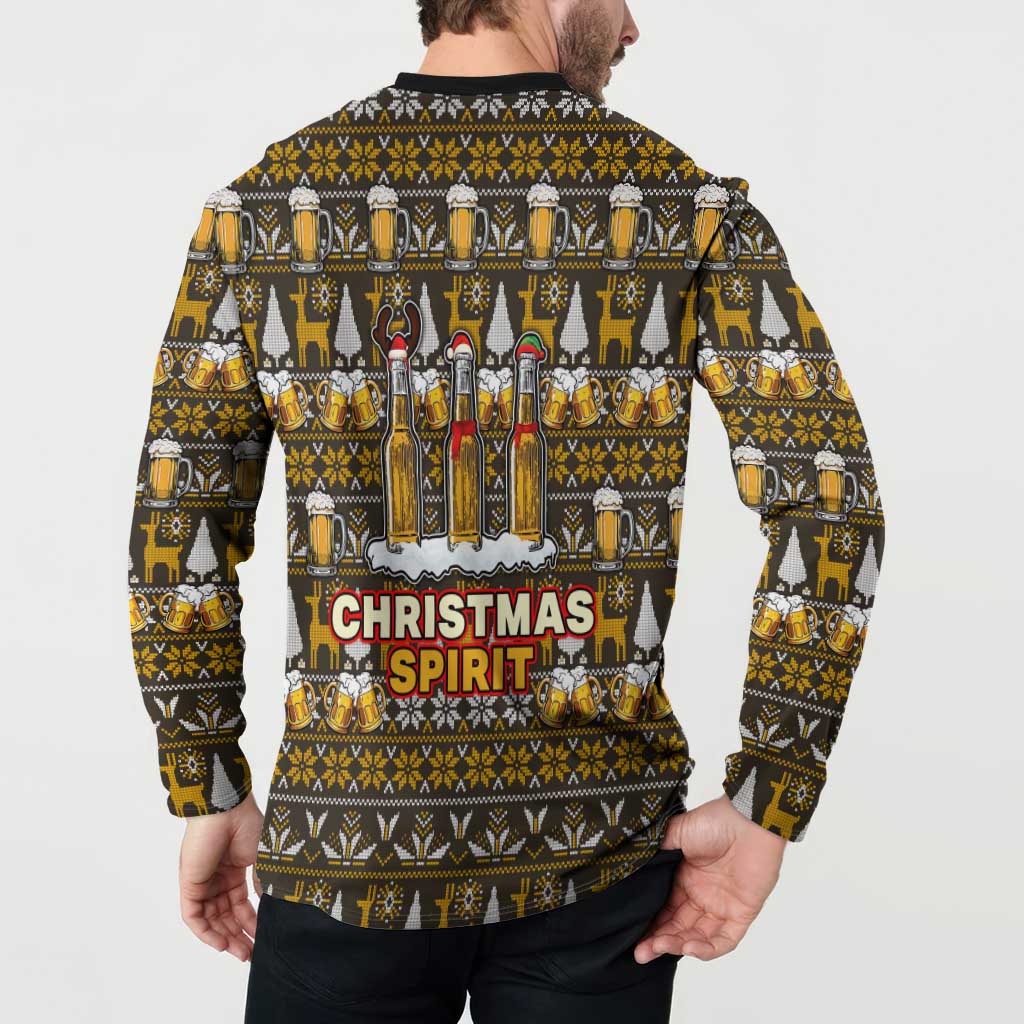 Spirit Beer Christmas Button Sweatshirt Xmas Holiday Patterns - Wonder Print Shop