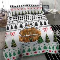 Jordan Christmas Bedding Set with Petra Monastery Snow Christmas Trees and Candy Cane Pattern - Wonder Print Shop