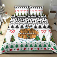 Jordan Christmas Bedding Set with Petra Monastery Snow Christmas Trees and Candy Cane Pattern - Wonder Print Shop