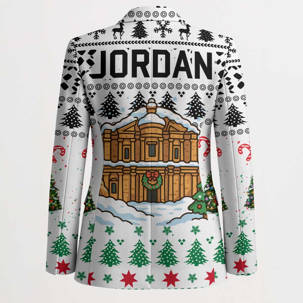 Jordan Christmas Blazer with Petra Monastery Snow Christmas Trees and Candy Cane Pattern - Wonder Print Shop