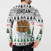Jordan Christmas Button Sweatshirt with Petra Monastery Snow Christmas Trees and Candy Cane Pattern - Wonder Print Shop