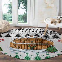Jordan Christmas Round Carpet with Petra Monastery Snow Christmas Trees and Candy Cane Pattern - Wonder Print Shop